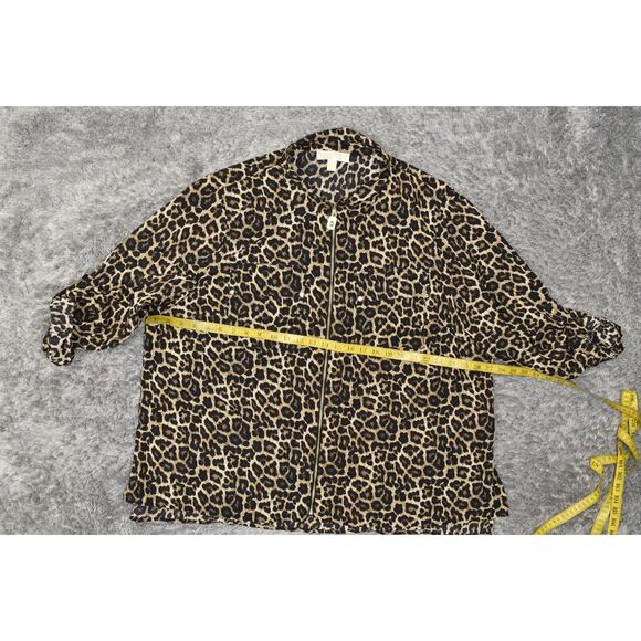 Michael Kors Brown Cheetah Button-Up Top, XL, Polyester Full Zip Long Sleeve - Picture 7 of 7